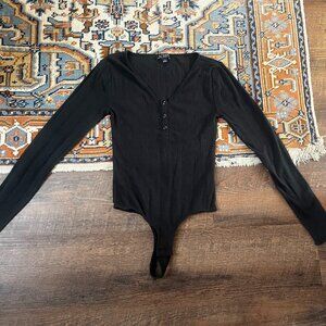 J. Crew Black Long Sleeve Pointelle Henley Cotton Bodysuit Small